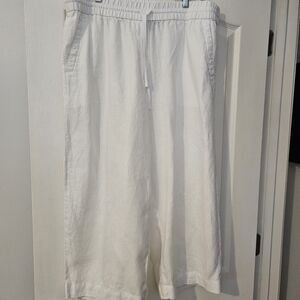 Women's White Linen Crop Pants